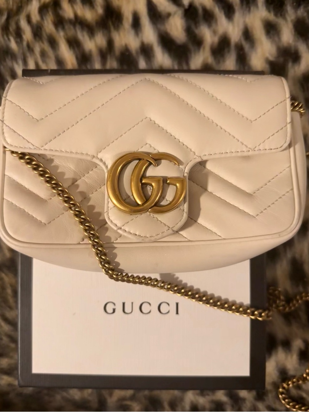 Gucci White Quilted GG Marmont Mini Shoulder Bag